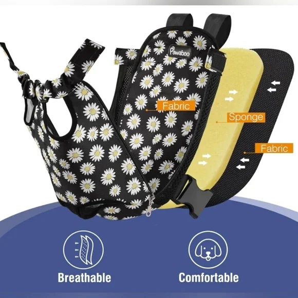Pawaboo NWT Black Floral Daisy Print Pet Carrier Backpack Size Large (9-13lbs) - Picture 9 of 10